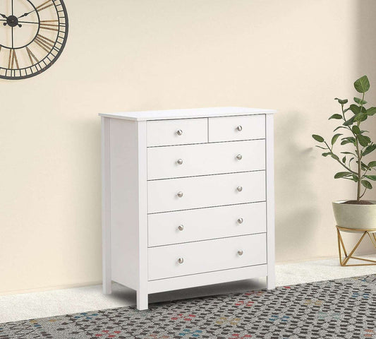 APRODZ Mango Wood Ania Chest of 6 Drawers Storage Cabinet for Living Room | Wooden Sideboard | White Finish