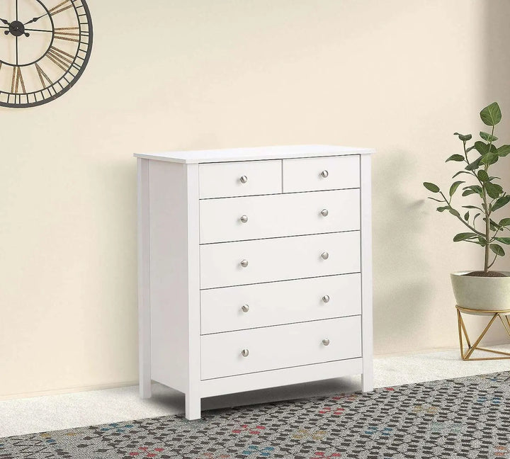 Translation missing: en.APRODZ Mango Wood Ania Chest of 6 Drawers Storage Cabinet for Living Room | Wooden Sideboard | White Finish