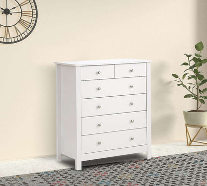 Mango Wood Ania Chest of 6 Drawers Storage Cabinet for Living Room | Wooden Sideboard | White Finish 