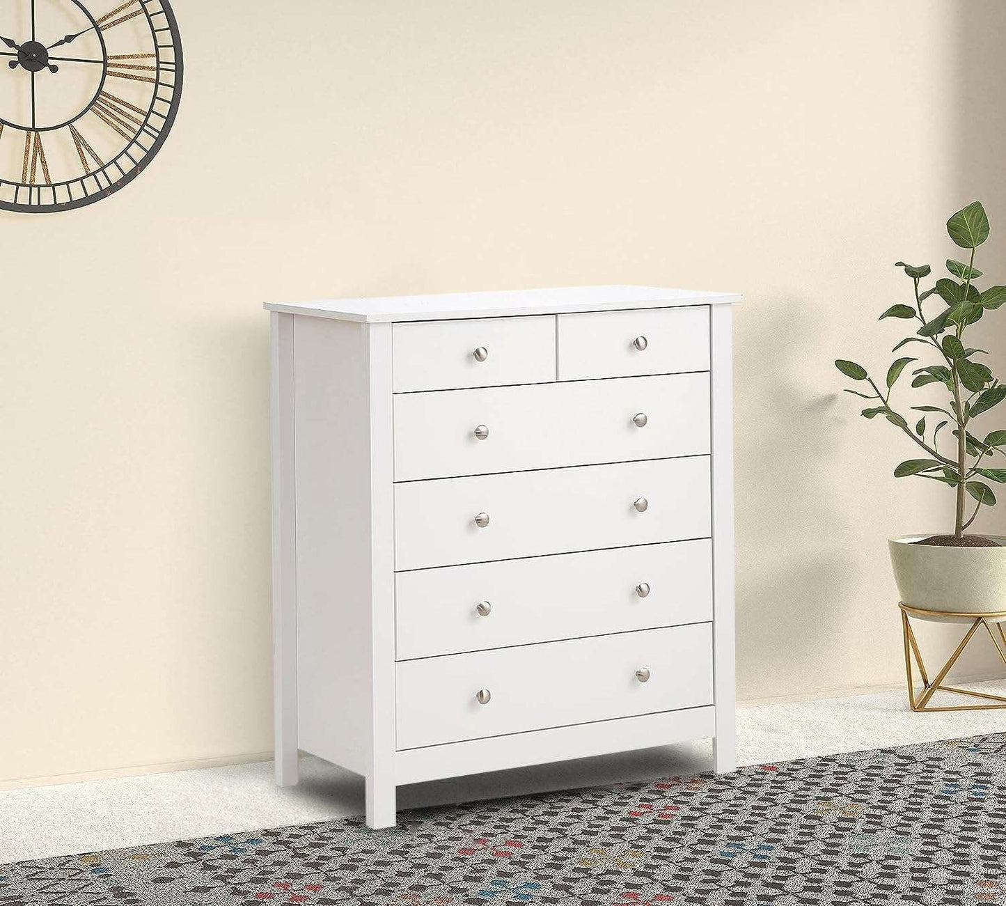 APRODZ Mango Wood Ania Chest of 6 Drawers Storage Cabinet for Living Room | Wooden Sideboard | White Finish