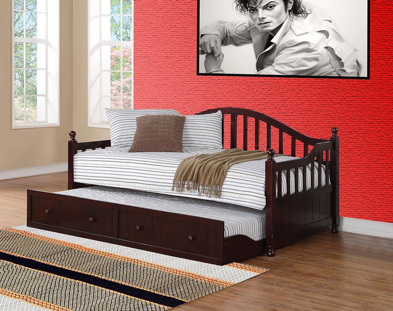 Drummo Sheesham Wood Daybed with Trundle Bed Aprodz