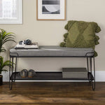 Metal and Upholstered Bench with Cushion Shoe Storage Shelf (Metal - Grey Fabric) 