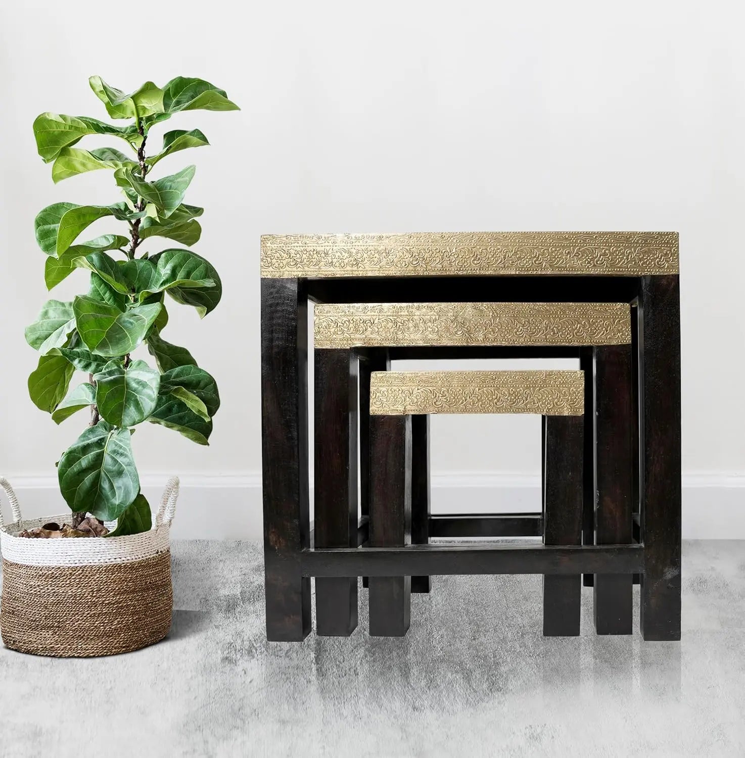 APRODZ Wooden Nesting Table Set of 3 Stools Portable Bedside End Table for Living Room Furniture (Multicolor)