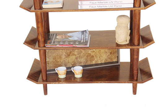 Solid Wood Stylish Bookcases and Book Shelves for Living Room | Rack Shelf | Natural Finish, Brown