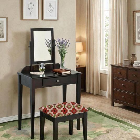 Translation missing: en.Acacia Wood Dressing Table with Portable Stool for Living Room (Espresso Finish) 
