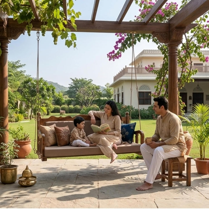 Translation missing: en.Sheesham Wood Jhula for Adults for Home Swing Jhula for Indoor Outdoor &amp; Balcony Traditional Hammock House Swings Jhula| House Backyard Swings for Adults (Walnut Finish) 