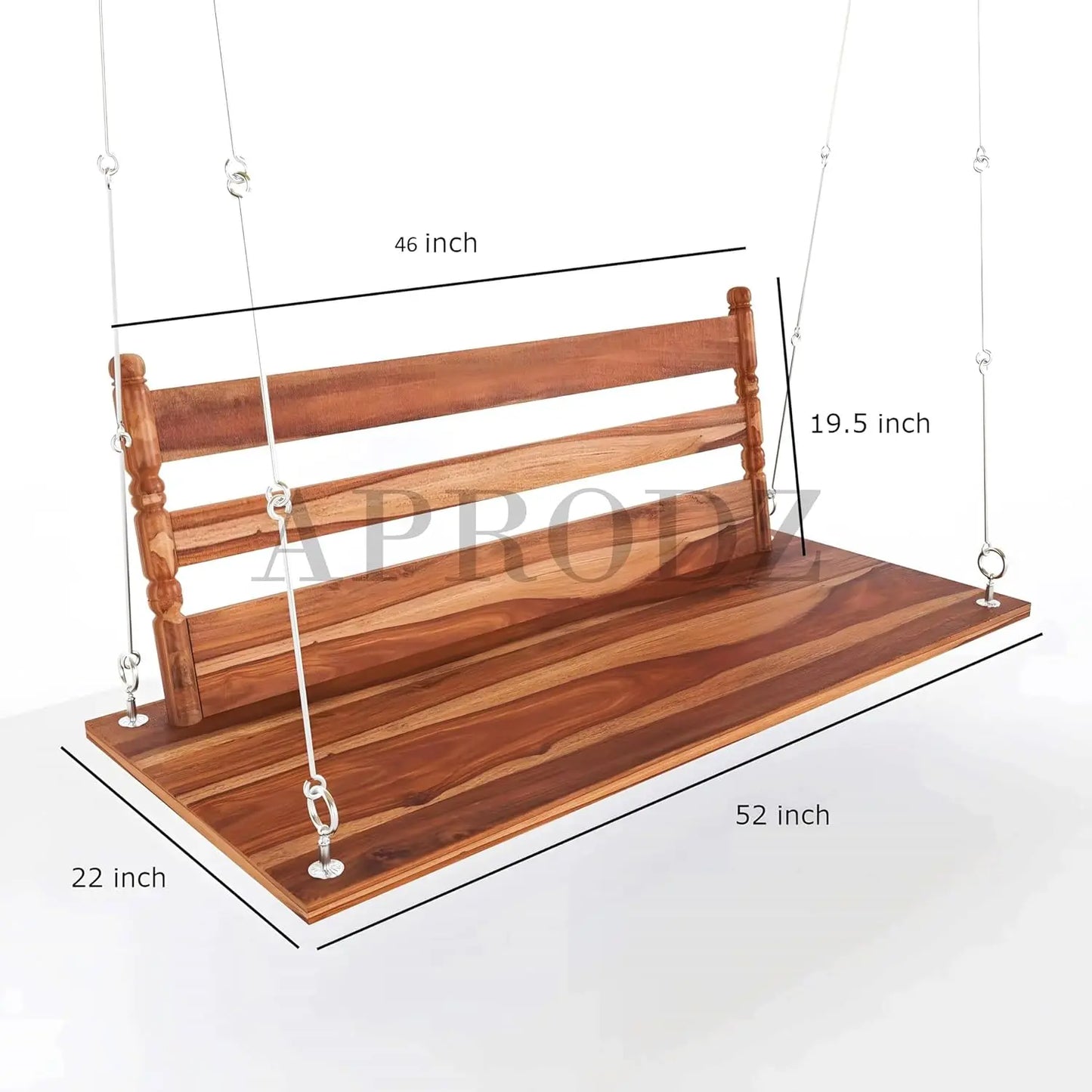 3 Seater Swing Brass Coated Wooden Jhula for Indoor Outdoor & Balcony | House Swings for Adults (52 Inches) 