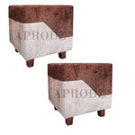 Printed Ottoman Stool Upholstered Foam Cushioned Pouffes for Living Room | Puffy Muddha Stool for Footrest & Sitting, Velvet Pouf Stool, Furniture for Home Decor, Office Set of 1 (Dark Brown) 