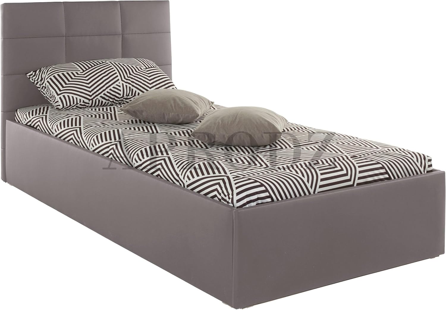 APRODZ Upholstered Single Size Bed with Box Storage (Light Grey Leatherette)