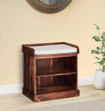 APRODZ Plata Small Shoe Rack Wooden Multipurpose Storage Cabinet with Seat (Teak Finish)