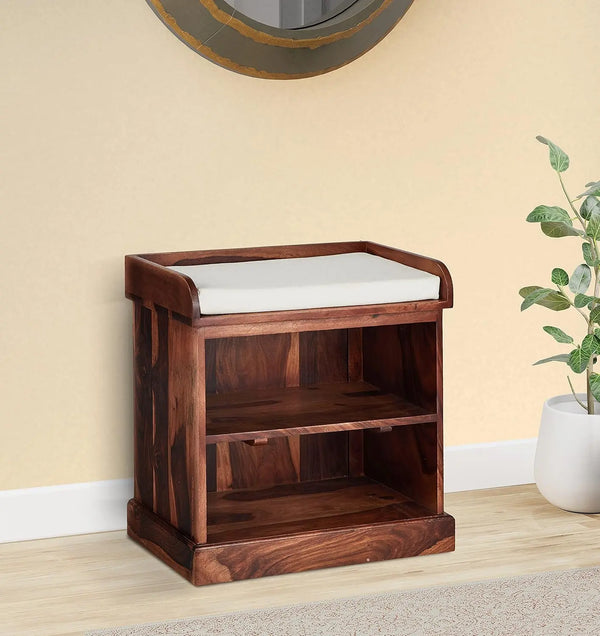 APRODZ Plata Small Shoe Rack Wooden Multipurpose Storage Cabinet with Seat (Teak Finish)