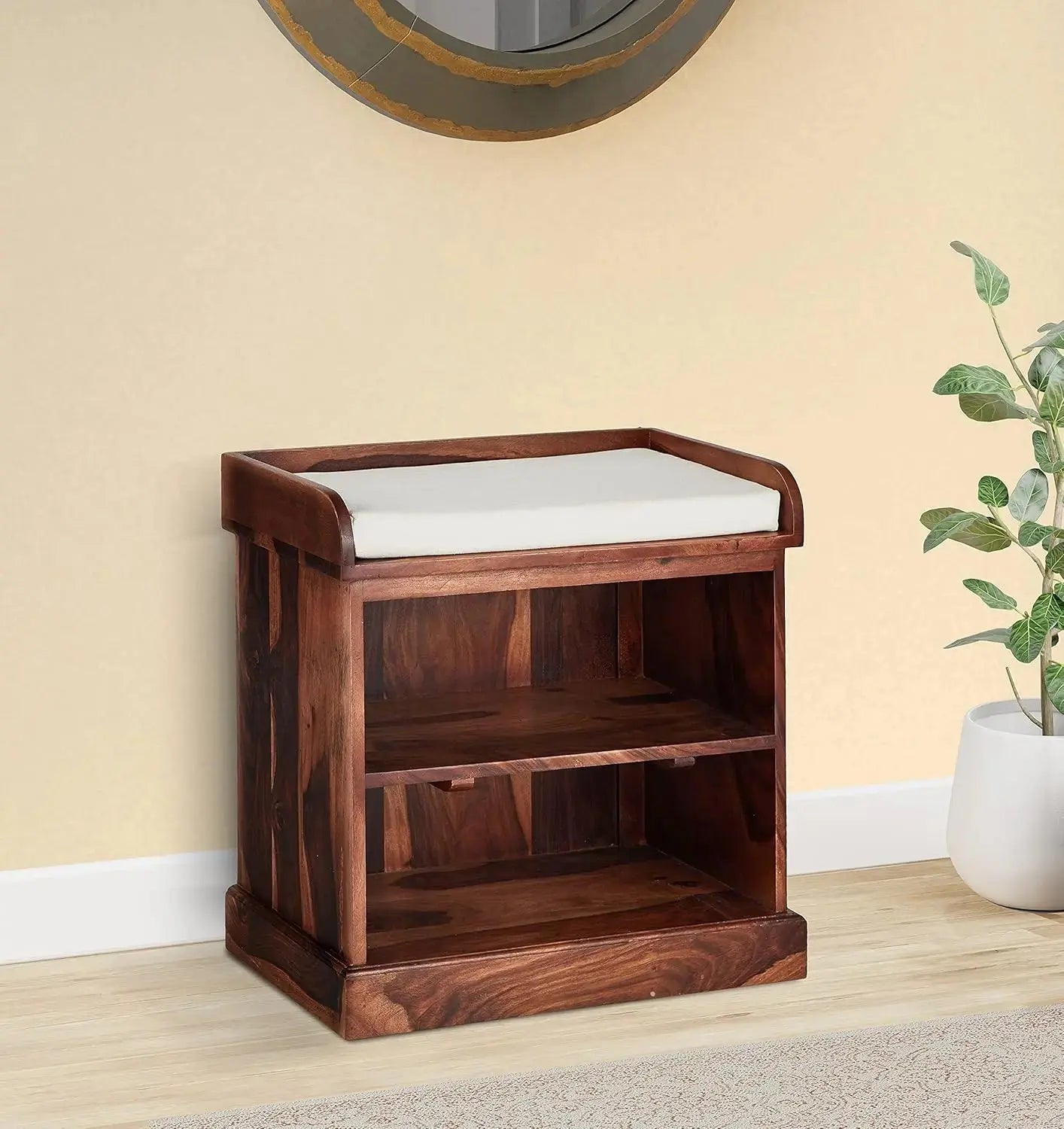 Wooden Multipurpose Cupboard & Shoe Rack – Spacious Storage Cabinet with Seating for Home, Entryway & Living Room (Large, Teak Finish) 