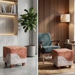 Square Printed Ottoman Stool Upholstered Foam Cushioned Pouffes for Living Room | Puffy Muddha Stool for Footrest & Sitting, Velvet Pouf Stool, Furniture for Home Decor, Office Set of 2 (Light Brown + Beige) 