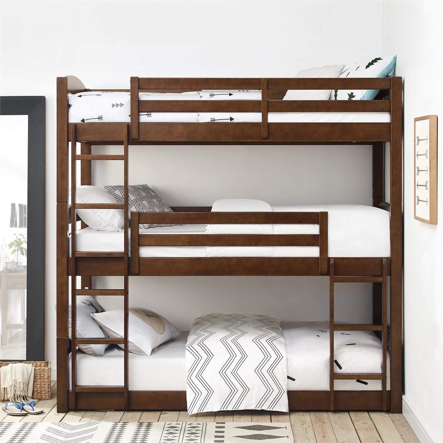 APRODZ Mango Wood Shipry Bunk Bed Without Storage Single Bed Furniture for Bedroom Living Room Home (Brown Finish)