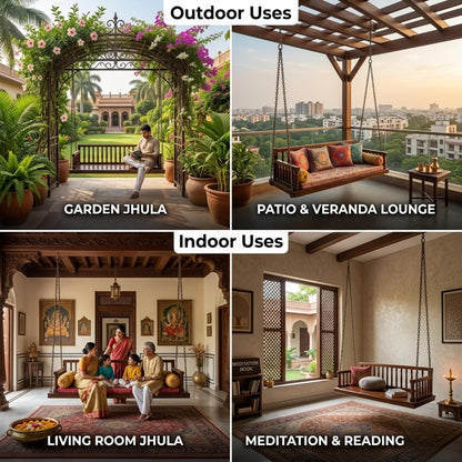 Wooden Swing Jhula for Indoor Outdoor & Balcony | House Swings for Adults (Teak) (DIY) 