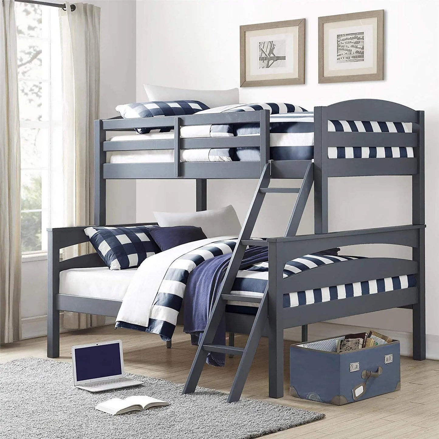 APRODZ Solid Wood Reese Bunk Bed for Bedroom | Light Grey Finish 