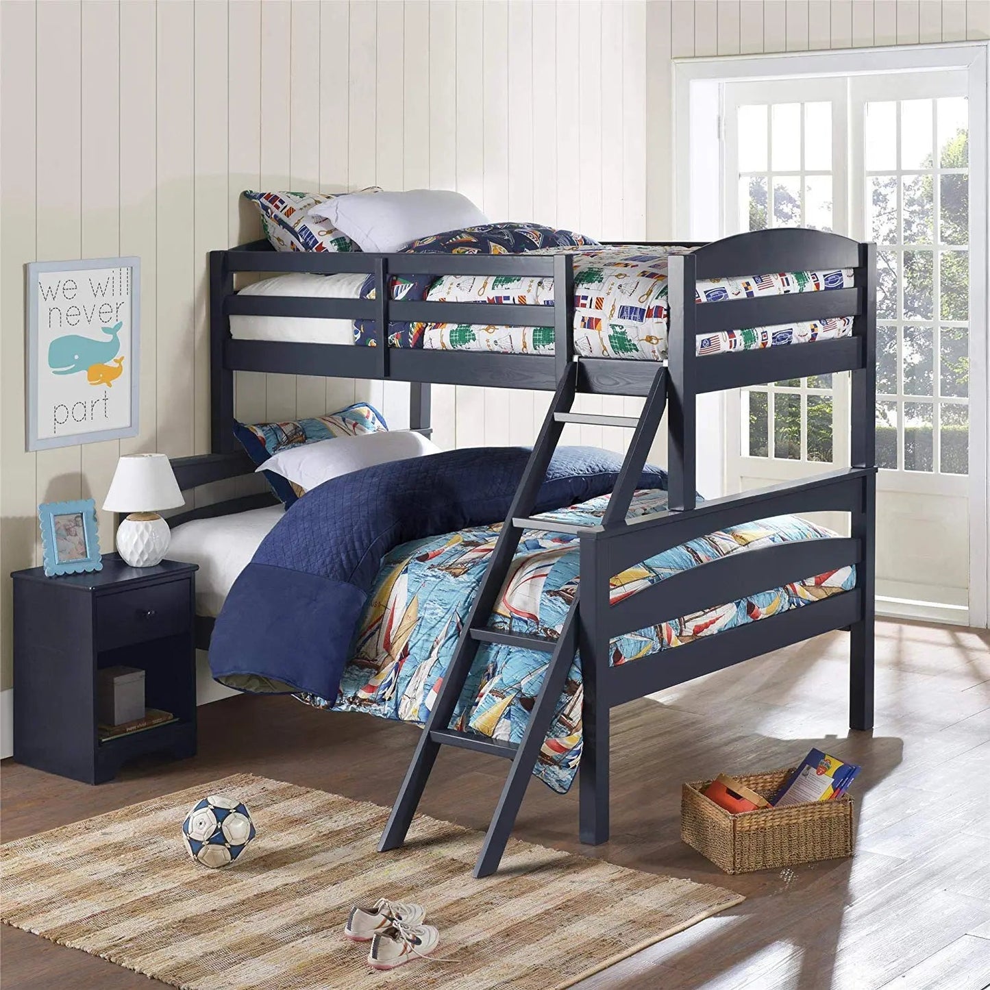 APRODZ Solid Wood Reese Bunk Bed for Bedroom | Graphite Blue Finish 