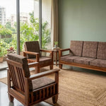 Kitarp Sheesham Wood Sofa Set 5 Seater Velvet Upholstered Sofa with Tufted Backrest Cushioned Seating Tipped Legs Couch for Living Room & Lounge (Suede) 