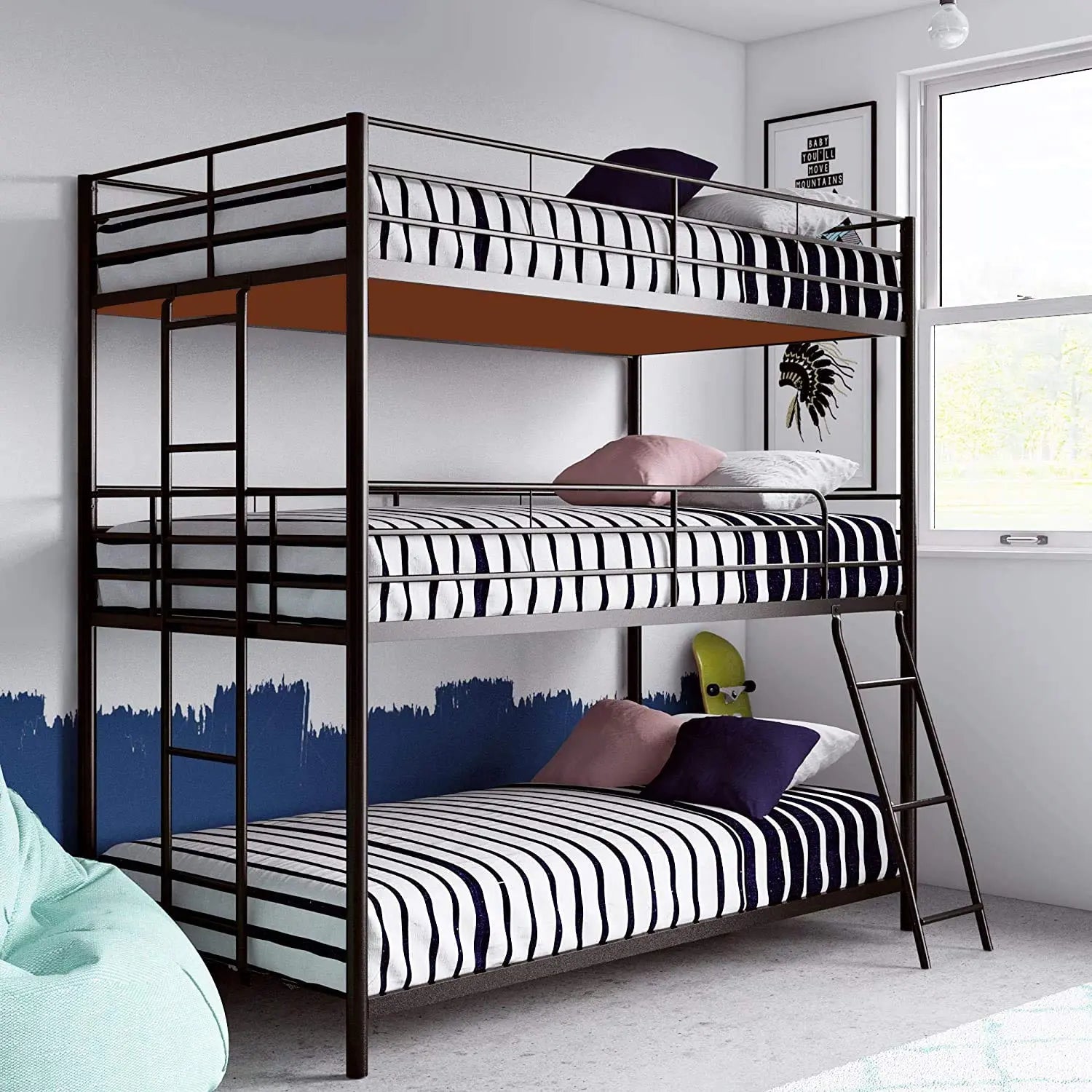 Chavez Triple Twin Size Metal Triple (3Bed) Bunk Bed - Black Powdercoated