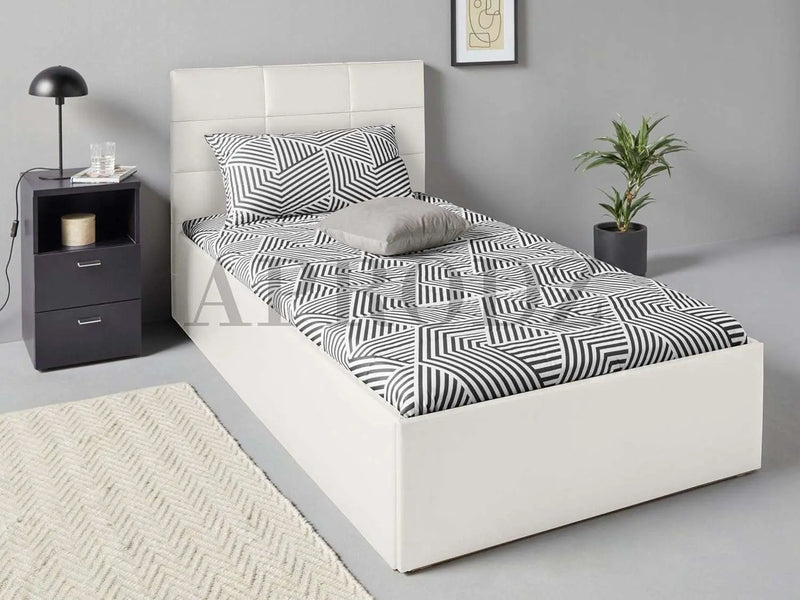 APRODZ Upholstered Single Size Bed with Box Storage (White Leatherette)