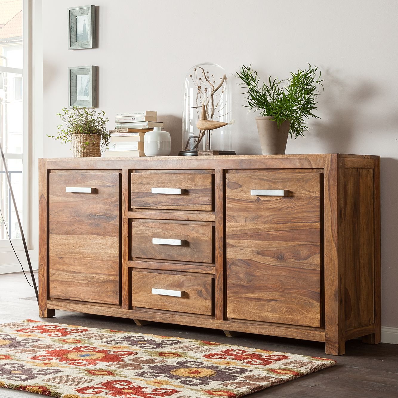 APRODZ Solid Wood Macae Sideboard Storage Cabinet for Living Room