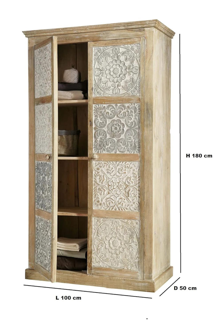 Translation missing: en.Floreale wardrobe Carved Mango Wood 2-Door Wardrobe rah 