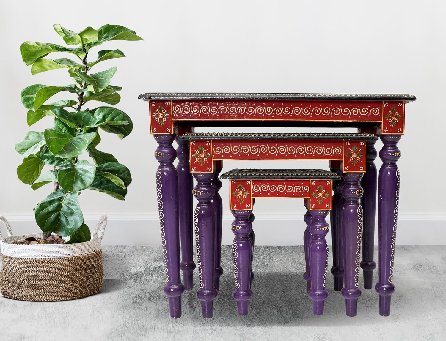 APRODZ Wooden Stool Cum Nesting End Table Pack of 3 Portable Bedside Tables for Living Room (Multicolor)