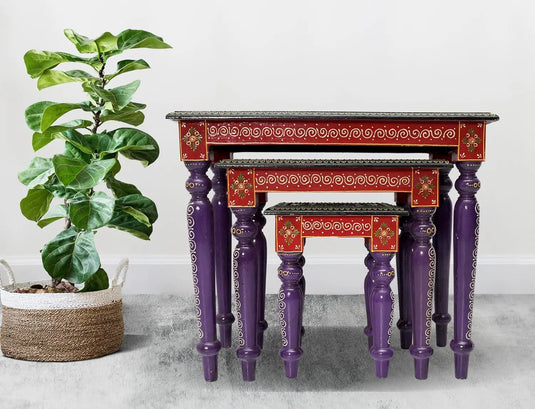 Translation missing: en.APRODZ Wooden Stool Cum Nesting End Table Pack of 3 Portable Bedside Tables for Living Room (Multicolor)