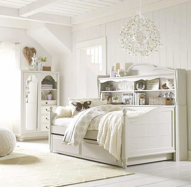 APRODZ Solid Wood Holroyd Daybed with Trundle Bed & with Bookcase on Headboard for Kids Room
