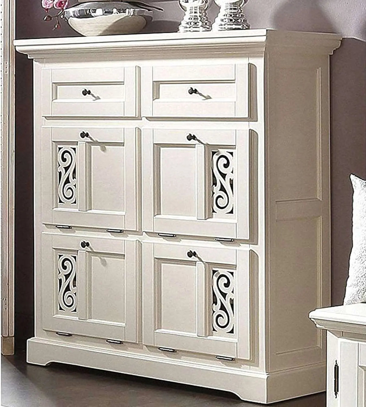 Mango Wood Preto Shoe Cabinet for Home | Shoe Rack Organiser | White Finish