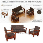 Kitarp Sheesham Wood Sofa Set 5 Seater Velvet Upholstered Sofa with Tufted Backrest Cushioned Seating Tipped Legs Couch for Living Room & Lounge (Suede) 