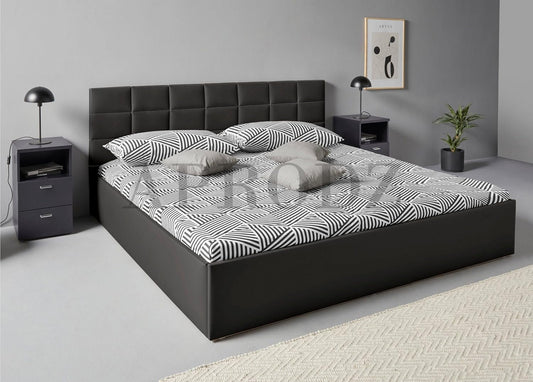 APRODZ Upholstered King Size Bed with Box Storage (Black Leatherette)