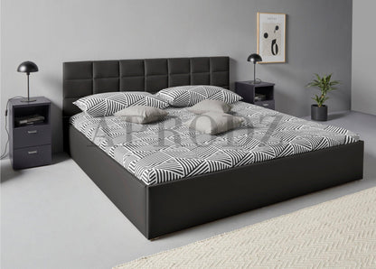 APRODZ Upholstered Single Size Bed with Box Storage (Light Grey Leatherette)