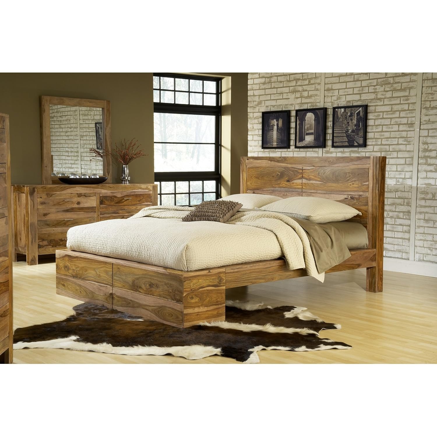 APRODZ Sheesham Wood Queen Size Fenton Bed for Bedroom Stylish | Brown Finish