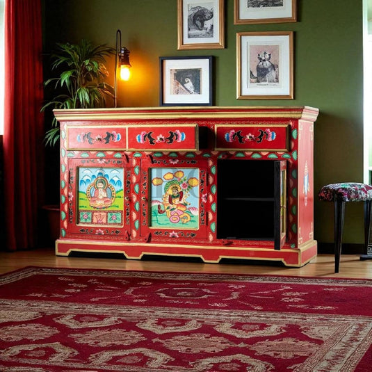 Translation missing: en.Wooden Handpainted Multipurpose Sideboard Storage Cabinet for Home (Multicolor) 