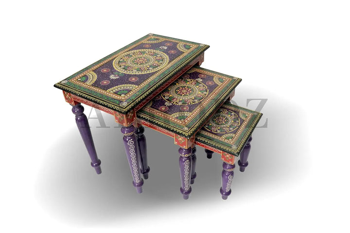 Translation missing: en.APRODZ Wooden Stool Cum Nesting End Table Pack of 3 Portable Bedside Tables for Living Room (Multicolor)