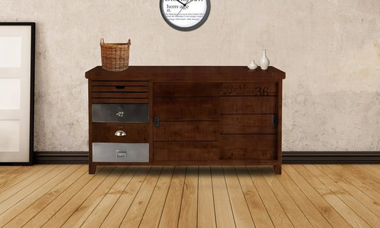 Translation missing: en.APRODZ Mango Wood Lzium Sideboard Storage Cabinet for Living Room | Wooden Cabinet for Kitchen | Brown Finish