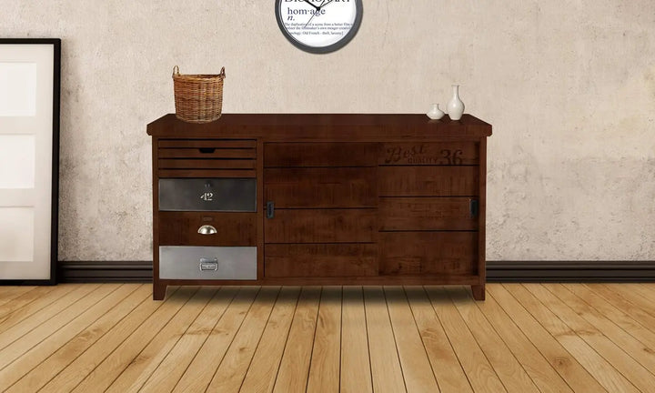 Translation missing: en.APRODZ Mango Wood Lzium Sideboard Storage Cabinet for Living Room | Wooden Cabinet for Kitchen | Brown Finish