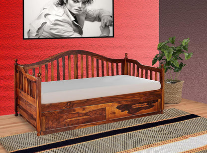 Drummo Sheesham Wood Daybed with Trundle Bed