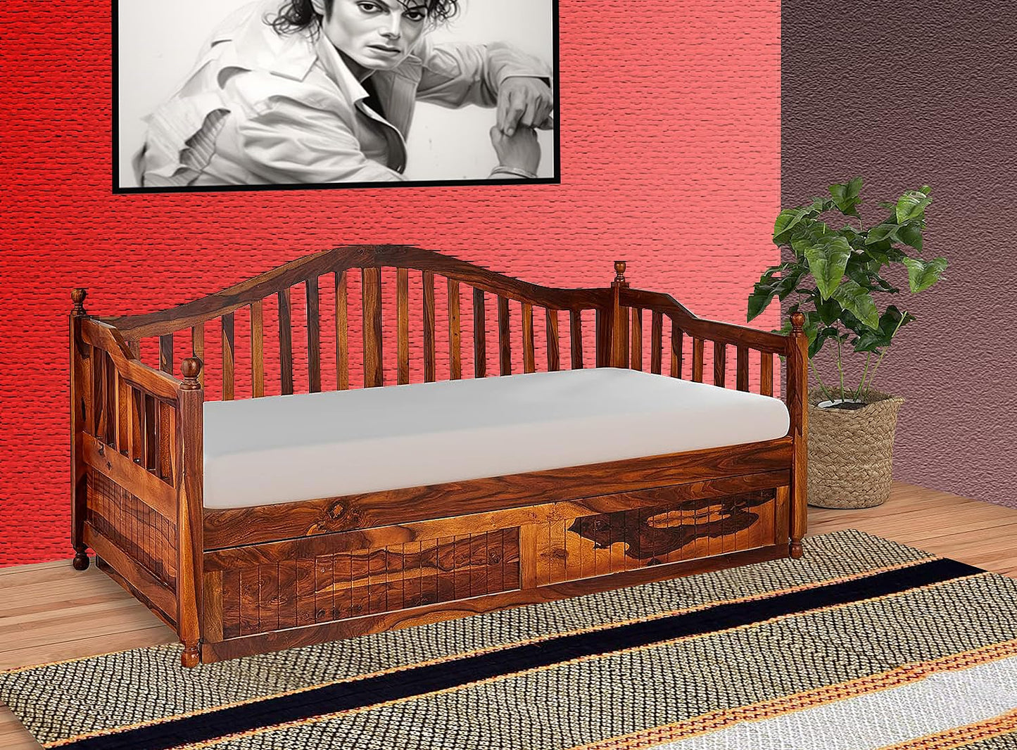 APRODZ Mango Wood Oyster Daybed with Trundle Bed with Drawer Storage for Home Bedroom (White Finish)