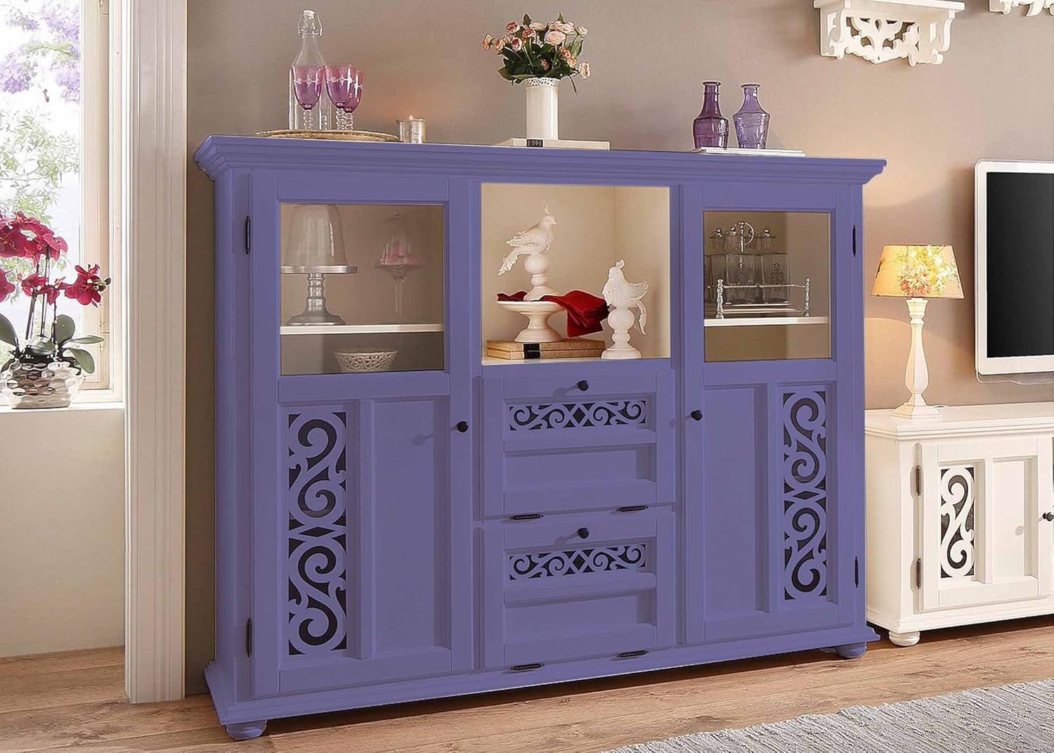 APRODZ Soild Wood Fora Sideboard Storage Cabinet for Living Room | Siberian IRIS Finish