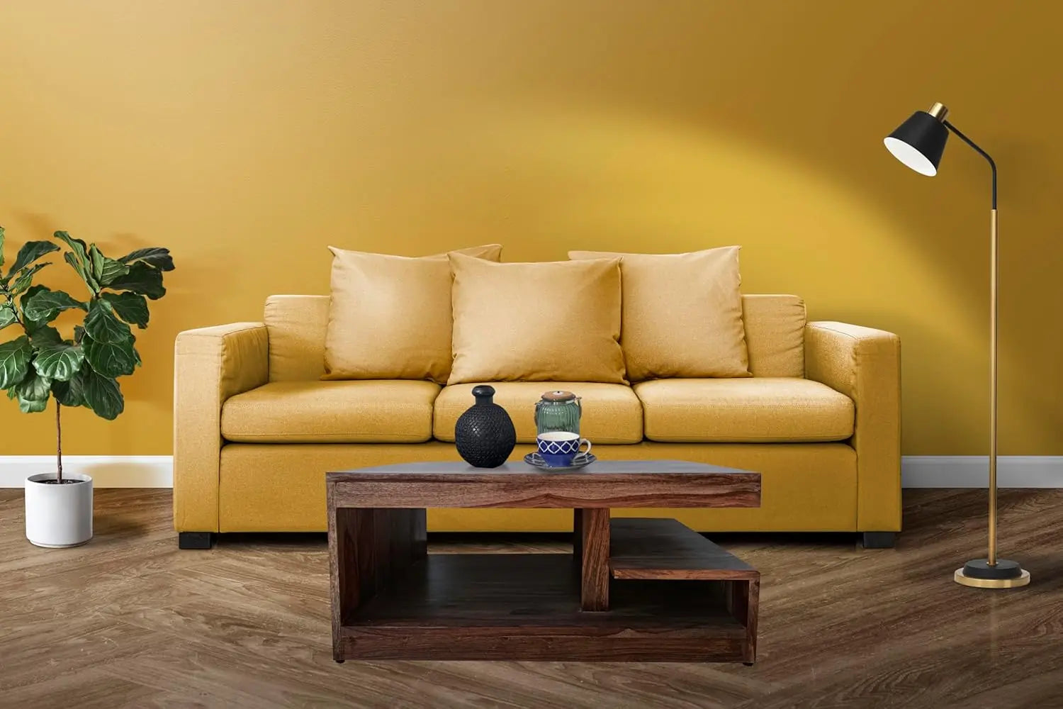Natural Walnut Solid Wood Coffee Table – Durable and Elegant Living Room Furniture 