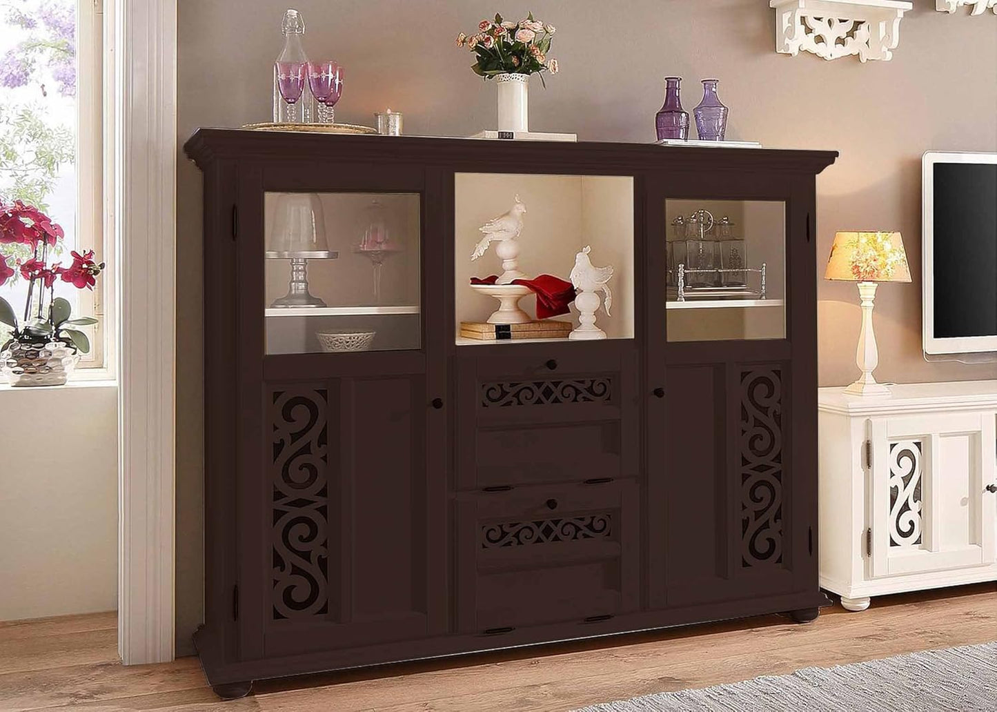 APRODZ Soild Wood Fora Sideboard Storage Cabinet for Living Room | Eastern Brownstone Finish