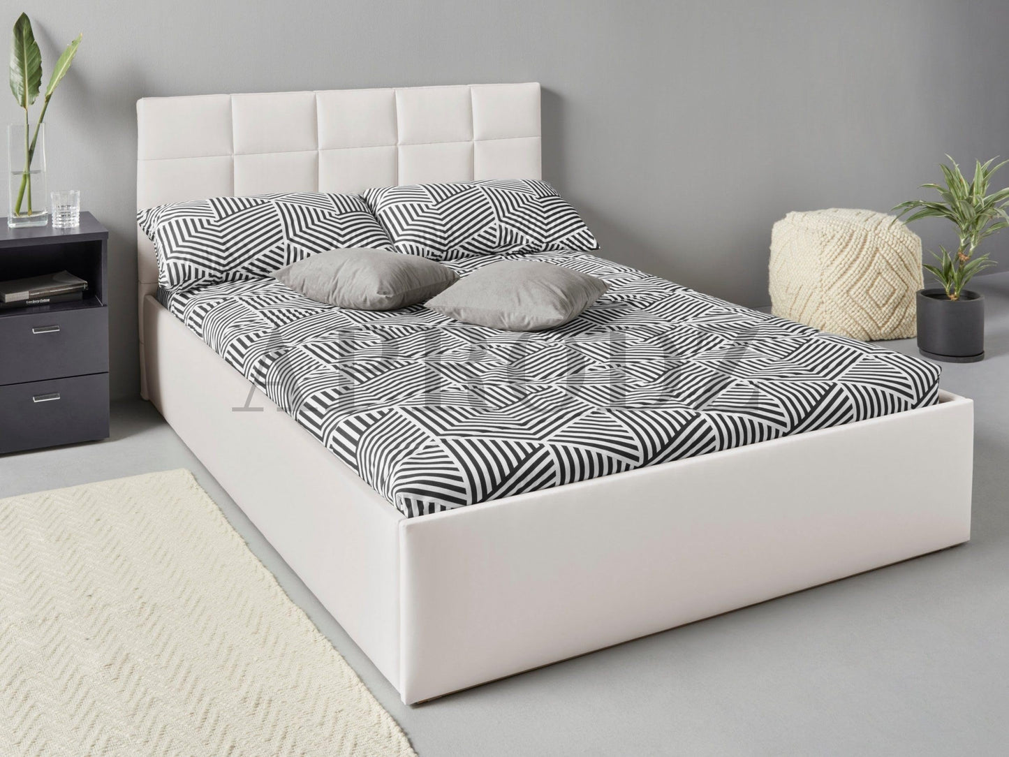 APRODZ Upholstered Single Size Bed with Box Storage (Light Grey Leatherette)