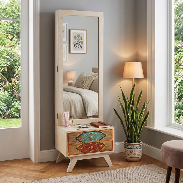 Translation missing: en.Hand-Painted Solid Wood Dressing Table with Two Drawer Storage for Living Room (White + 