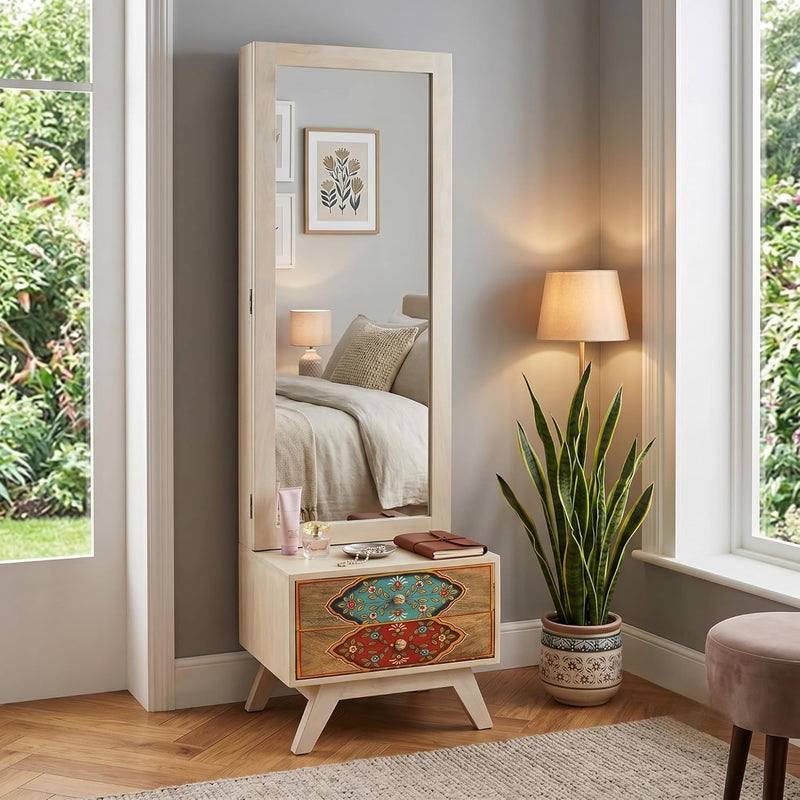 Hand-Painted Solid Wood Dressing Table with Two Drawer Storage for Living Room (White + 