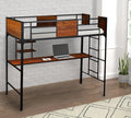 APRODZ Ellison Twin Size Bunk Bed with Work Station (Wood + Metal - Light Walnut and Black)