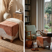 Square Printed Ottoman Stool Upholstered Foam Cushioned Pouffes for Living Room | Puffy Muddha Stool for Footrest & Sitting, Velvet Pouf Stool, Furniture for Home Decor, Office Set of 2 (Light Brown + Beige) 
