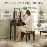Acacia Wood Dressing Table with Portable Stool for Living Room (Espresso Finish) 