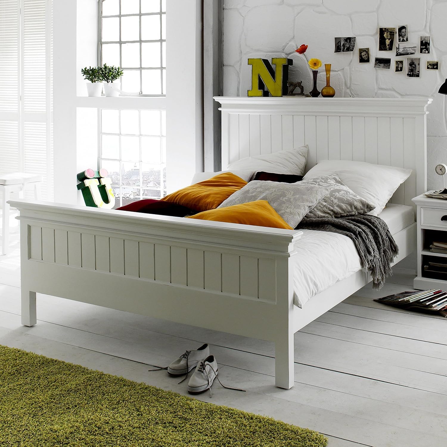 APRODZ Solid Wood Without Storage King Size Clemons Bed for Bedroom Stylish | White Finish